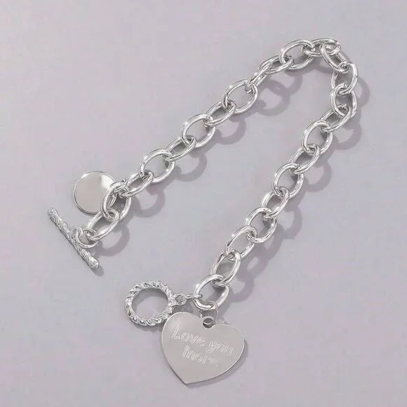 Silver Casual Women's Heart Shaped Bracelet - Picture 3 of 7